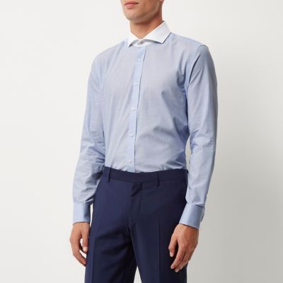 Blue contrast collar slim fit shirt